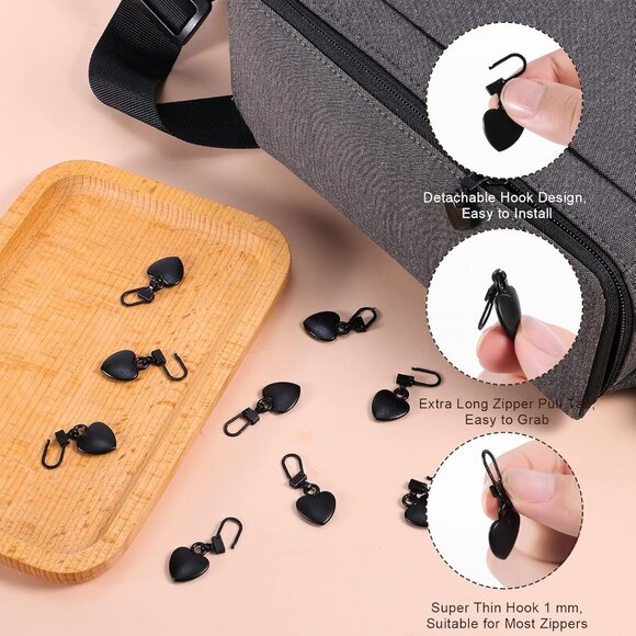 10pcs Zipper Pull Replacement, Detachable Metal Zipper Pull Kit Heart Shaped Zip - Picture 4 of 6